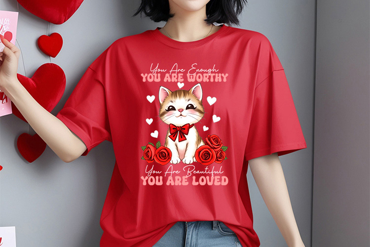 You Are Enough Worthy Loved - Coquette Valentine Sublimation Shirt Mockup Image.jpg