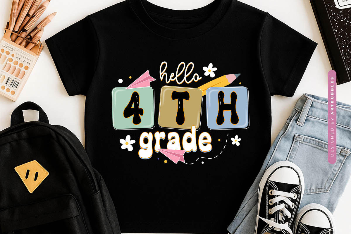 Hello 4th Grade - Cute Retro Back To School Sublimation Shirt Mockup Image.jpg