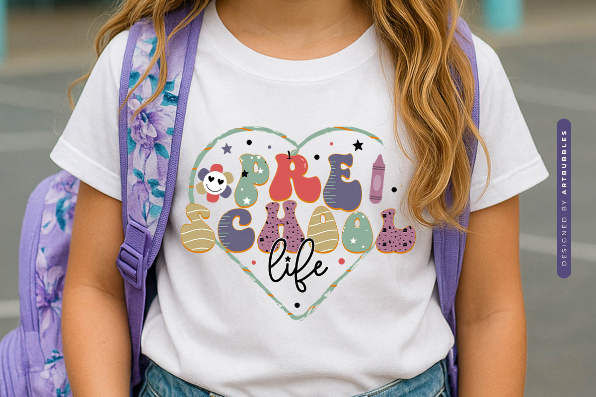 Preschool Life - Retro Back to School PNG Sublimation Shirt Mockup Image.jpg