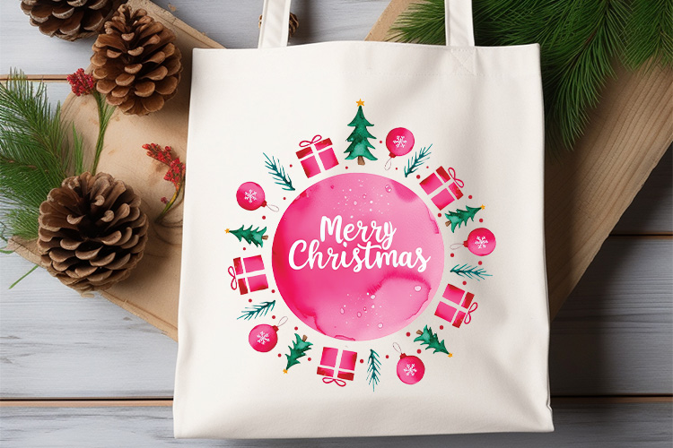 Pink Merry Christmas Sublimation PNG Tote Bag Mockup Image.jpg