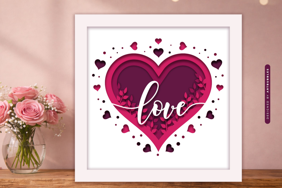 3D Paper Cut Valentine Heart Shadow Box SVG