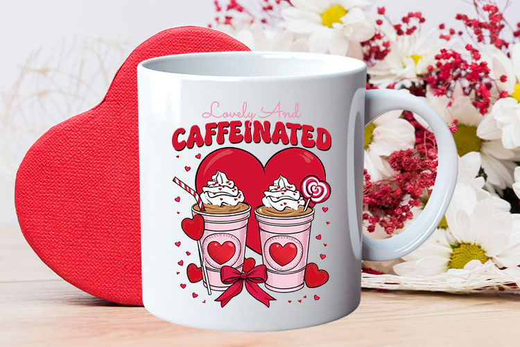 Lovely and Caffeinated - Coquette Valentines Sublimation Mug Mockup Image.jpg