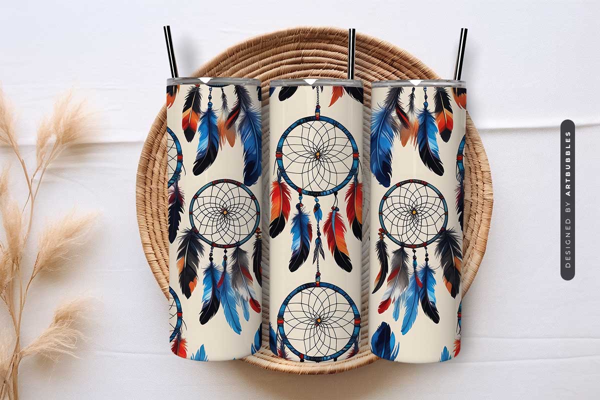 Boho Dreamcatcher Pastel Feather Sublimation Tumbler Image.jpg