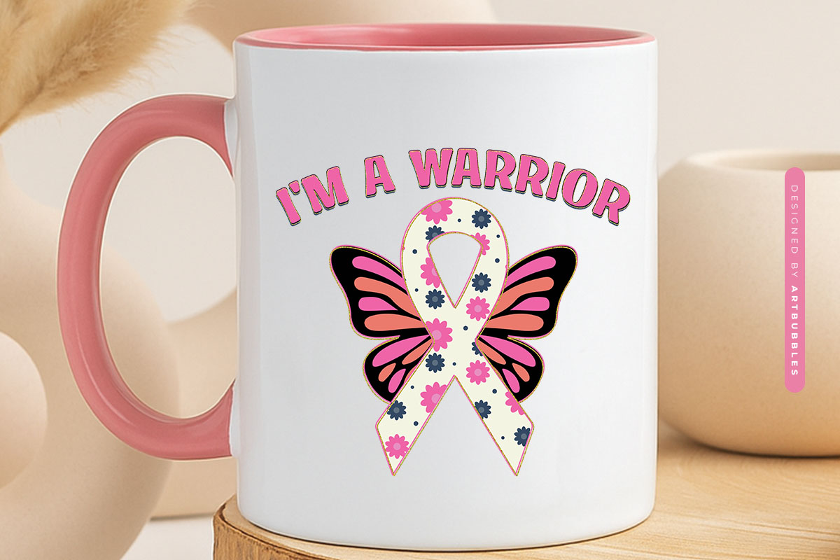 I'm a Warrior - Breast Cancer Awareness Sublimation Mug Mockup Image.jpg