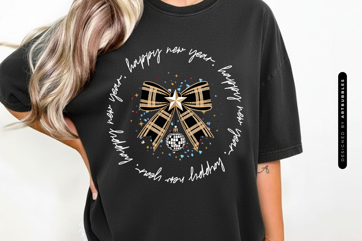 Coquette Bow Happy New Year Sublimation Shirt Mockup Image.jpg