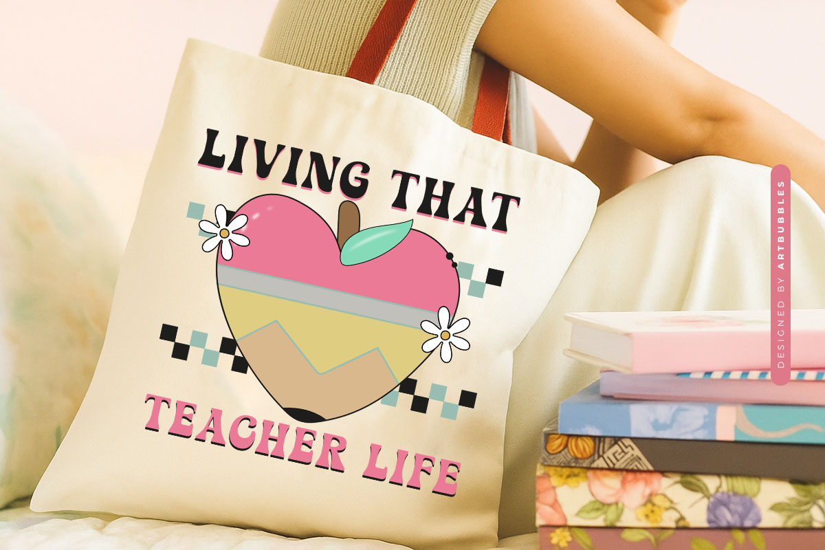 Living That Teacher Life Retro Sublimation Tote Bag Mockup Image.jpg