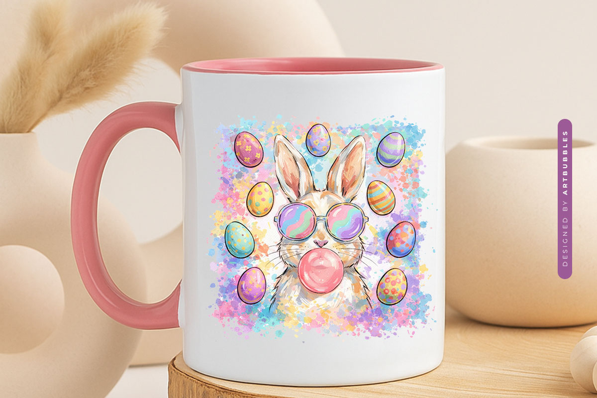 Brushstroke Bubblegum Bunny Easter PNG Mug Mockup Image.jpg
