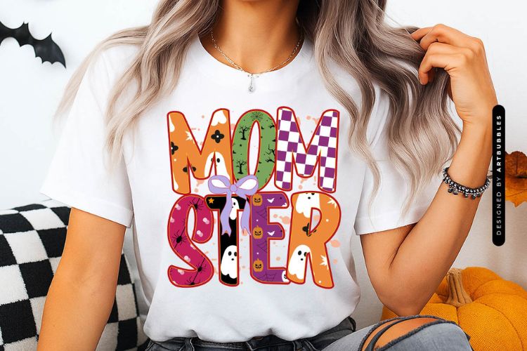 Momster - Coquette Mom Halloween Sublimation Shirt Mockup Image.jpg