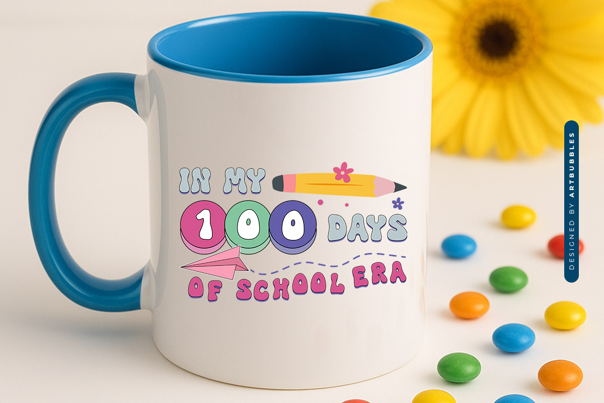 In My 100 Days of School Era - PNG Retro Back to School Mug Mockup Image.jpg