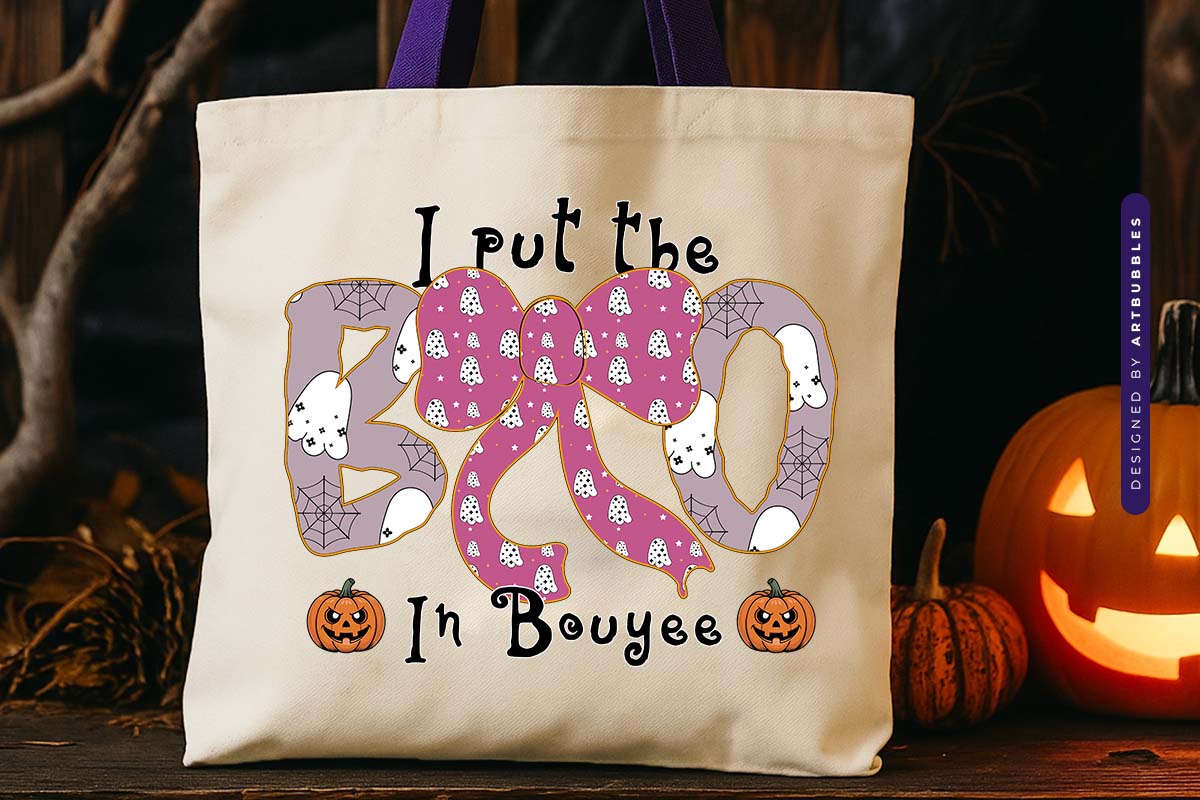 I Put the Boo in Boujee - Scary Halloween Sublimation Tote bag Mockup Image.jpg