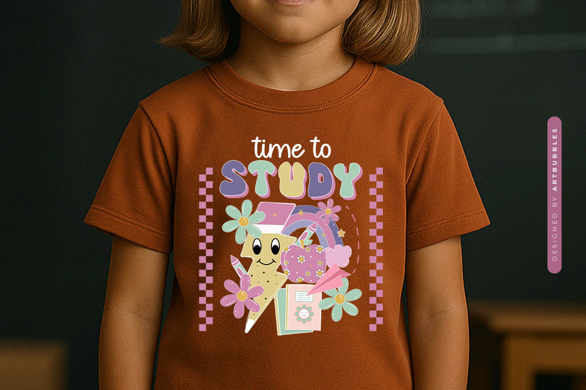 Time to Study - Back To School Sublimation Retro T-shirt Mockup Image.jpg