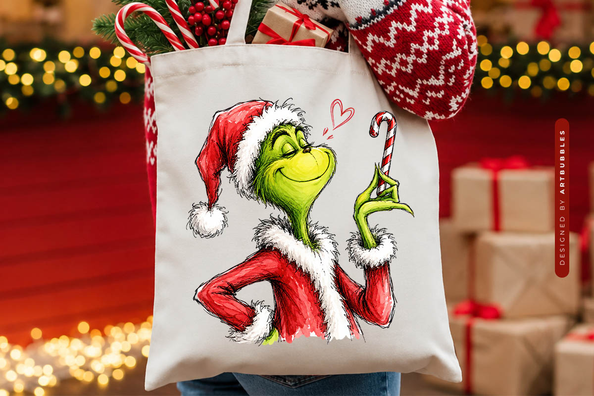 Printable Grinch Christmas PNG Design Tote Mockup Image.jpg