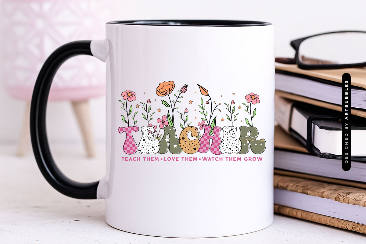 Retro Floral Teacher PNG Sublimation Print Mug Mockup Image.jpg