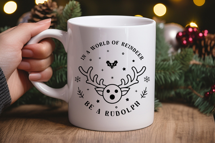 In a World of Reindeer Be a Rudolph - Boho Christmas SVG Mug Mockup Image.jpg