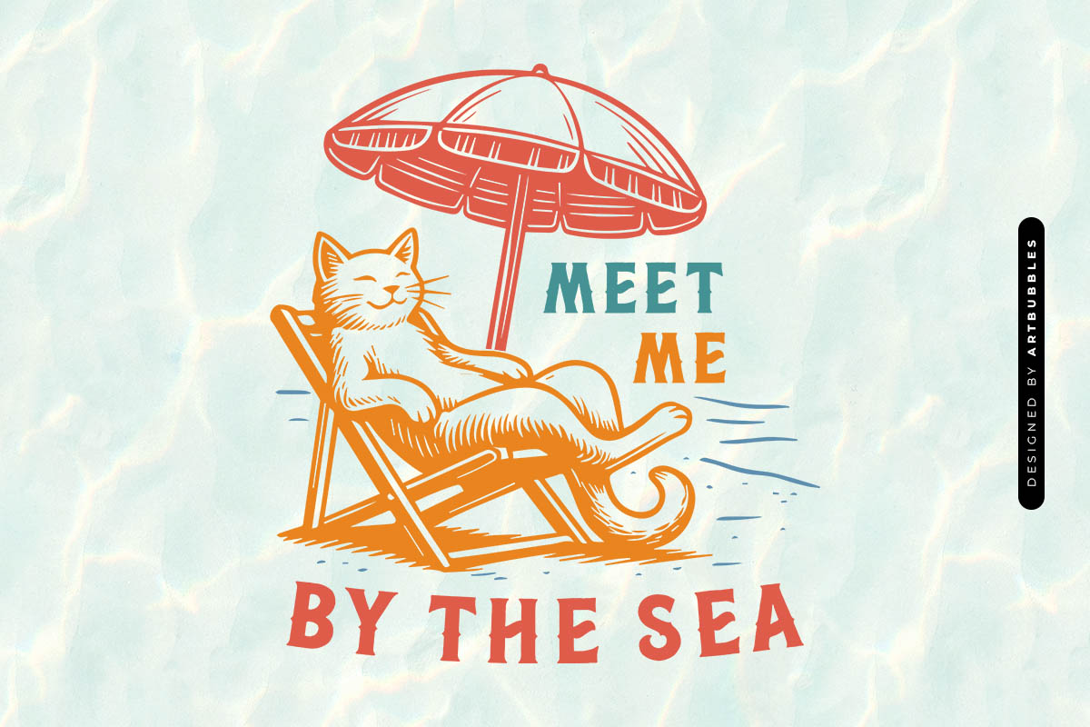 Meet Me By The Sea - Funny Summer Cat SVG Image.jpg