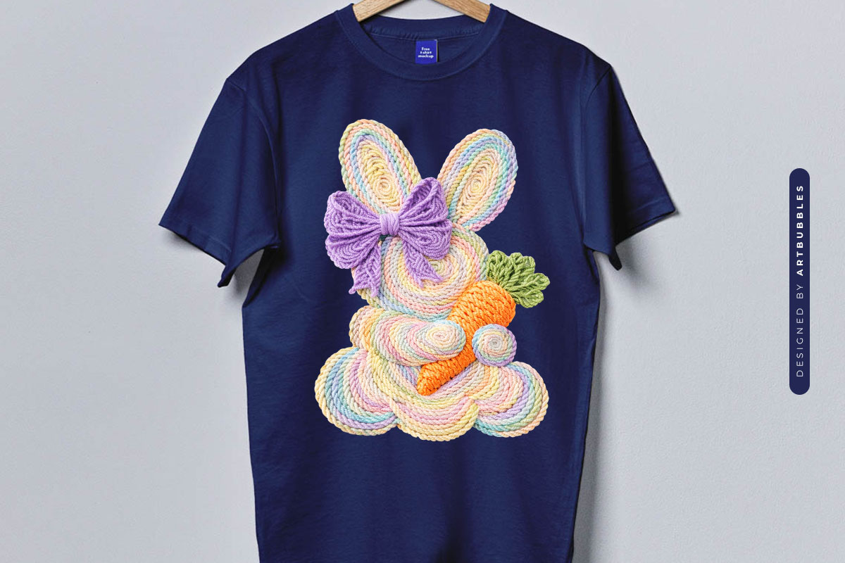 Faux Yarn Crochet Bunny Easter PNG Design Shirt Mockup Image.jpg