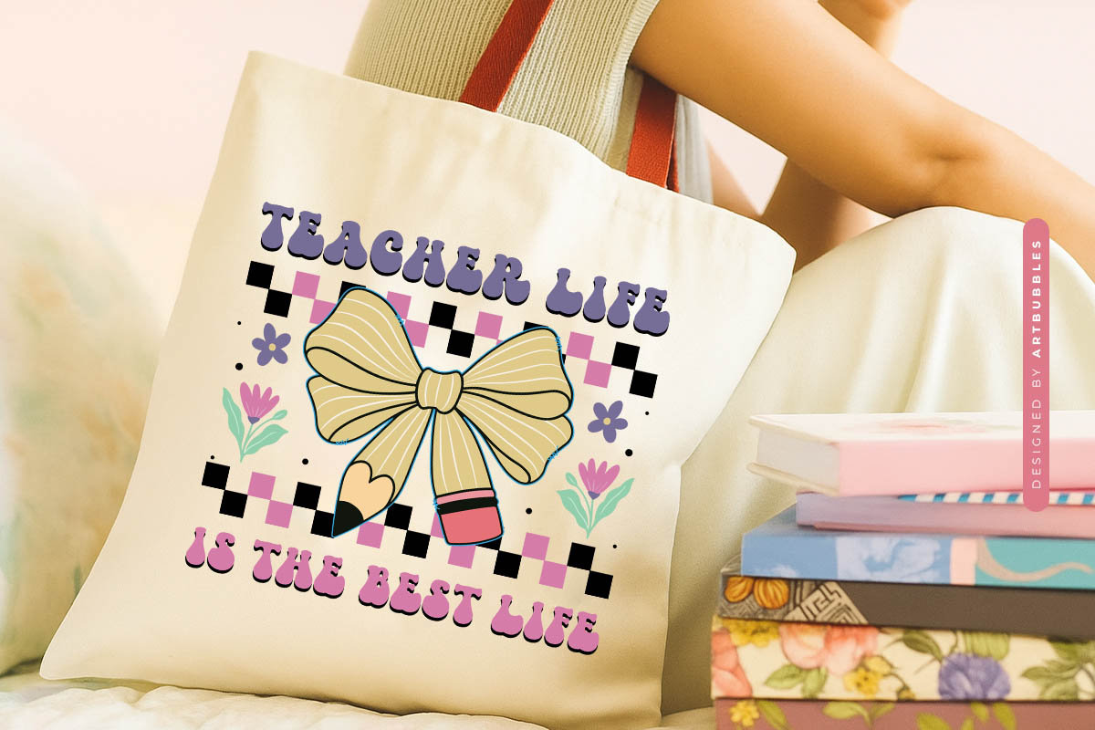 Retro Teacher Life is the Best Life Sublimation Tote bag Mockup Image.jpg