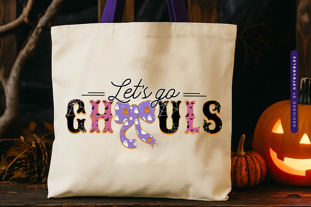 Let's Go Ghouls - Halloween Coquette Sublimation Tote Bag Mockup Image.jpg