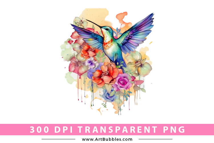 Watercolor Floral Hummingbird Sublimation Clipart