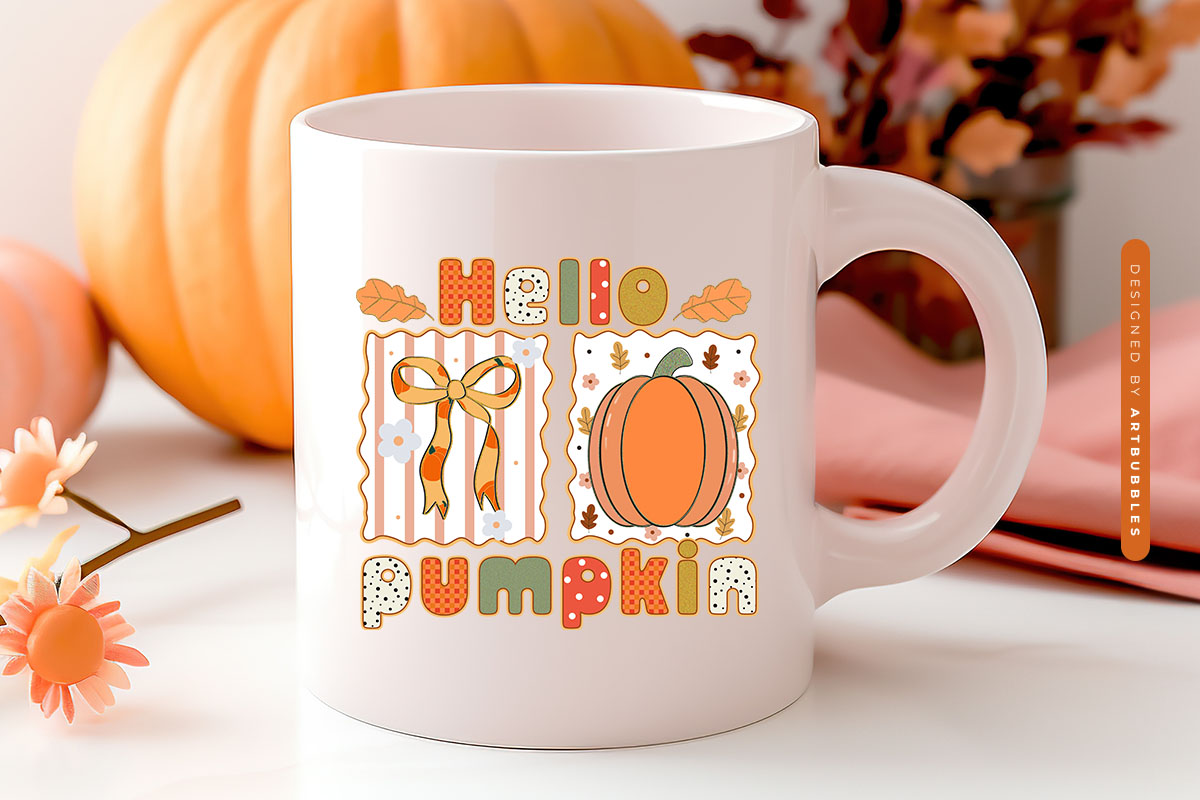 Hello Pumpkin - Preppy Fall PNG Sublimation Mug Mockup Image.jpg