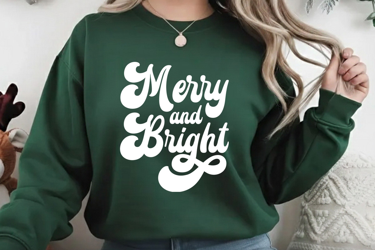 Merry and Bright - Christmas Retro SVG File Sweatshirt Mockup image.jpg