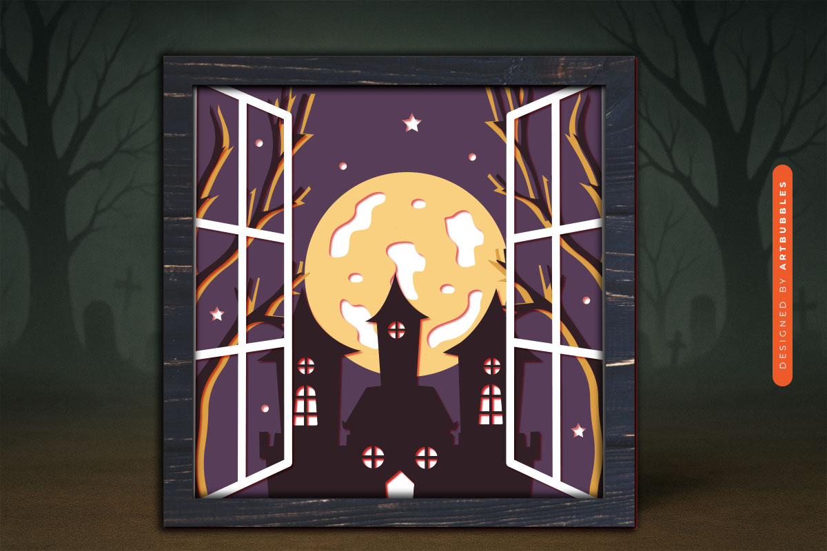Halloween Haunted House Layered Shadow SVG Image 3.jpg