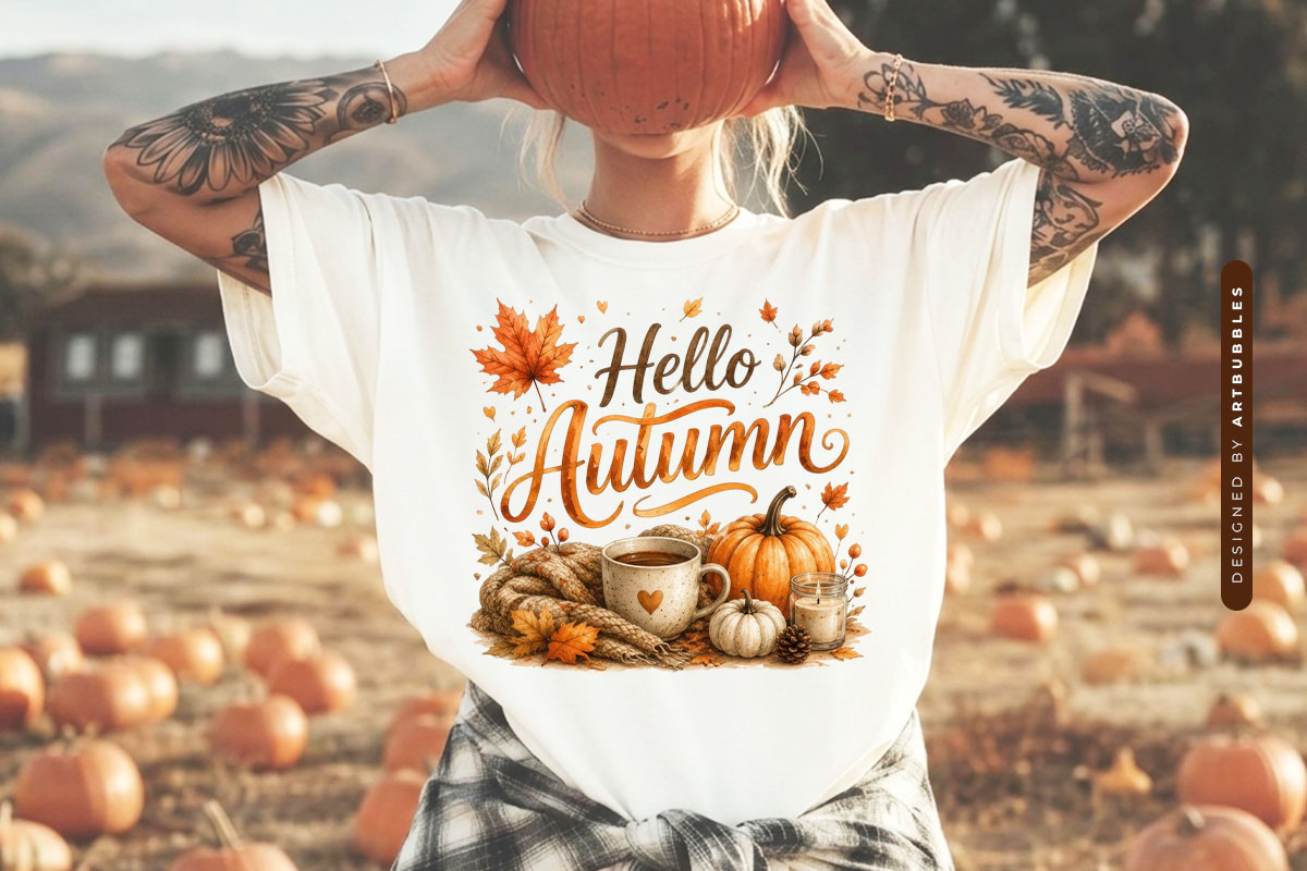 Hello Autumn - Fall Sublimation PNG File Shirt Mockup Image.jpg