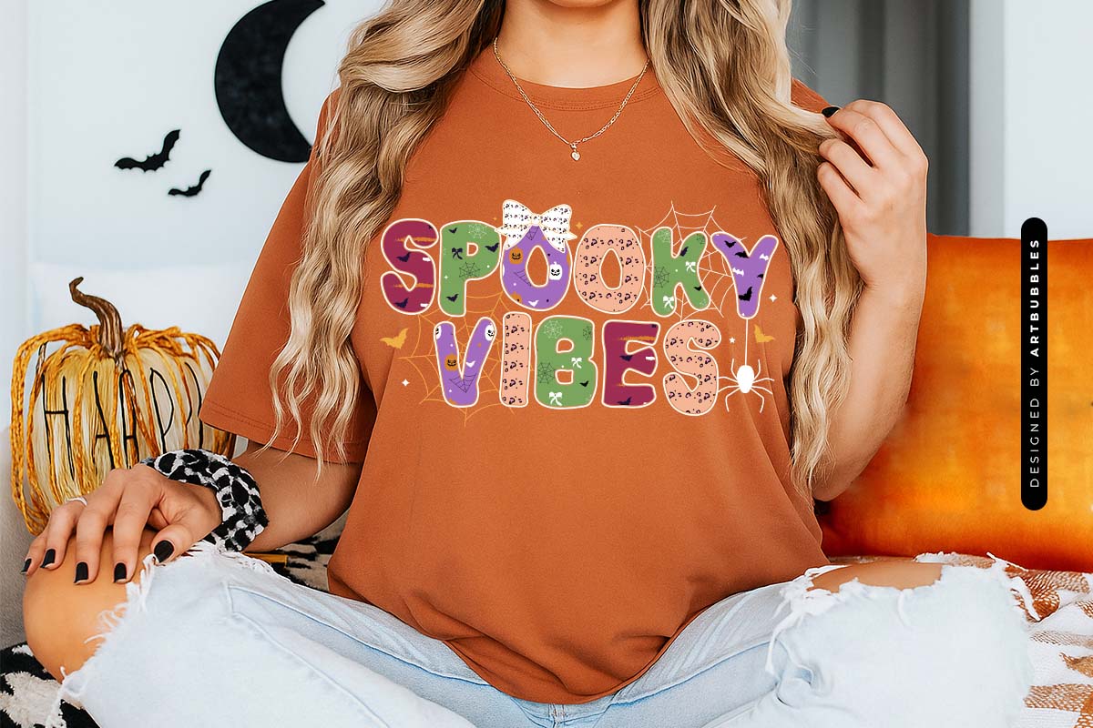 Spooky Vibes - Coquette Halloween Sublimation Tshirt Mockup Image.jpg