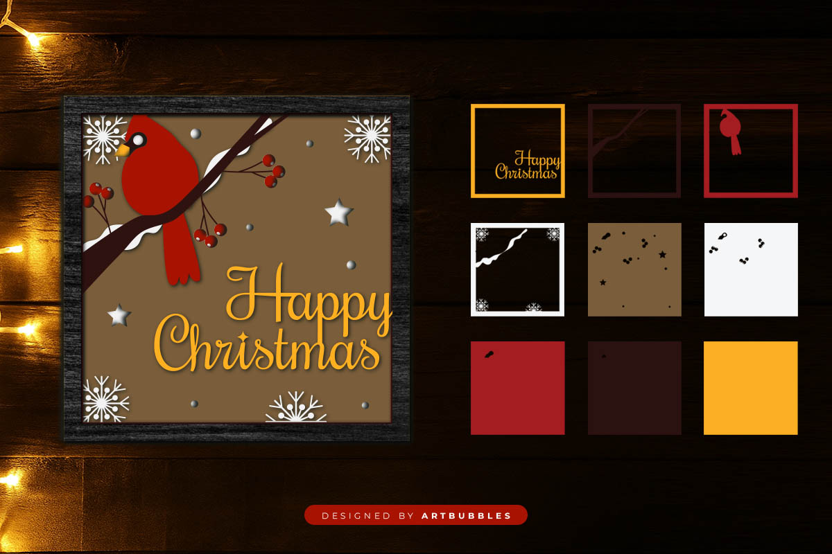 Red Cardinal Happy Christmas 3d Shadow Box SVG Image 2.jpg
