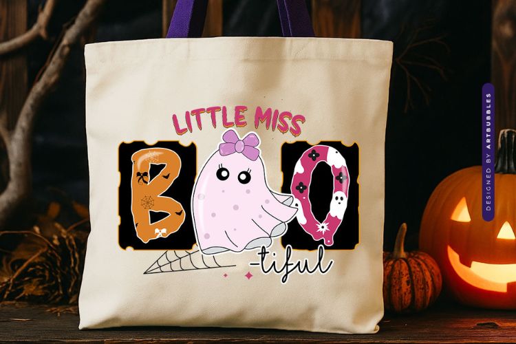 Little Miss Boo-tiful - Kids Halloween Sublimation Tote Bag Mockup Image.jpg