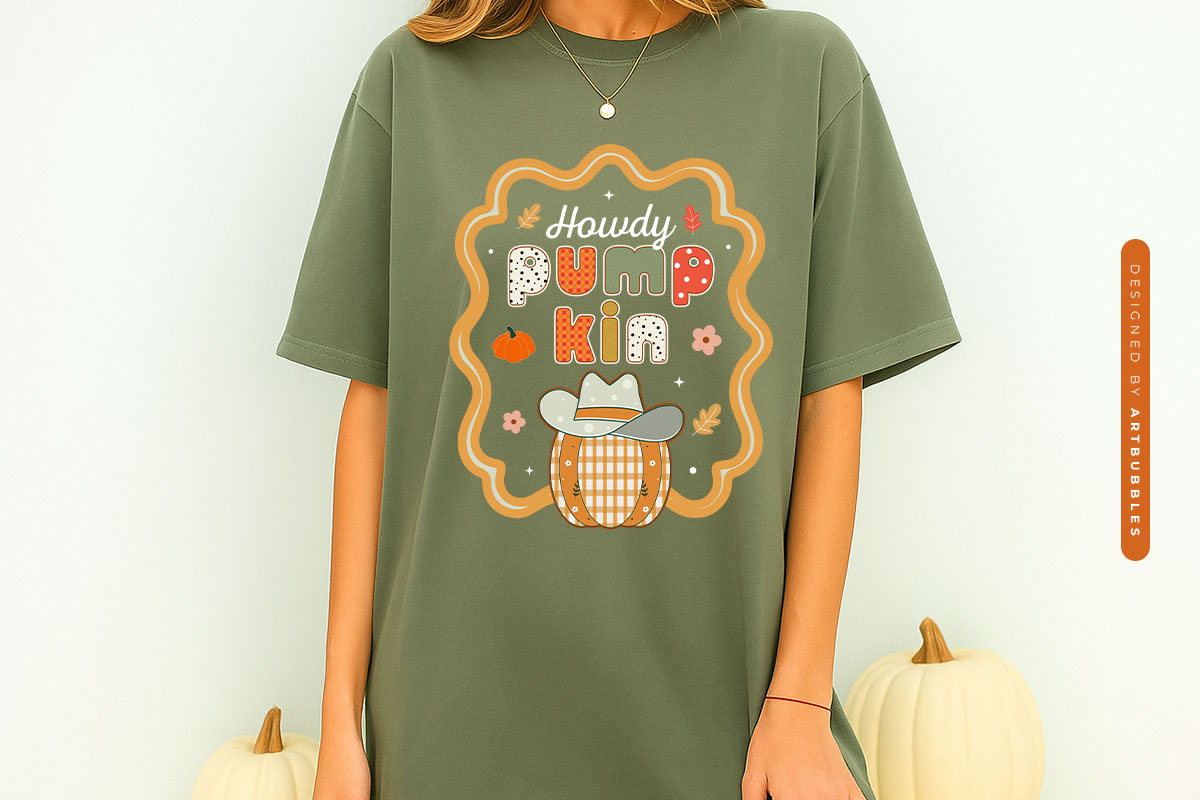 Howdy Pumpkin - Preppy Western Fall Sublimation Shirt Mockup image.jpg