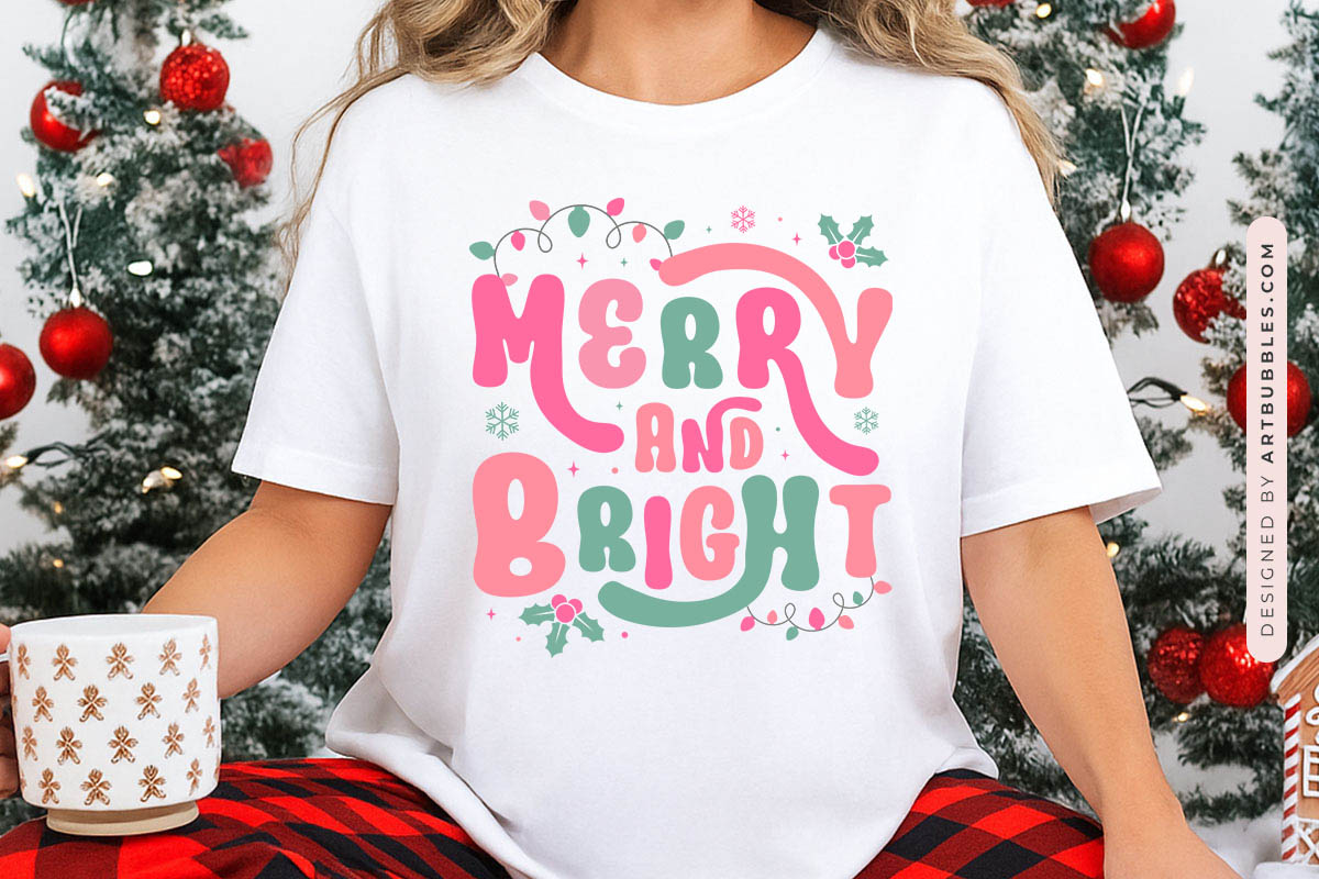 Merry and Bright - Retro Christmas SVG Shirt Mockup image.jpg