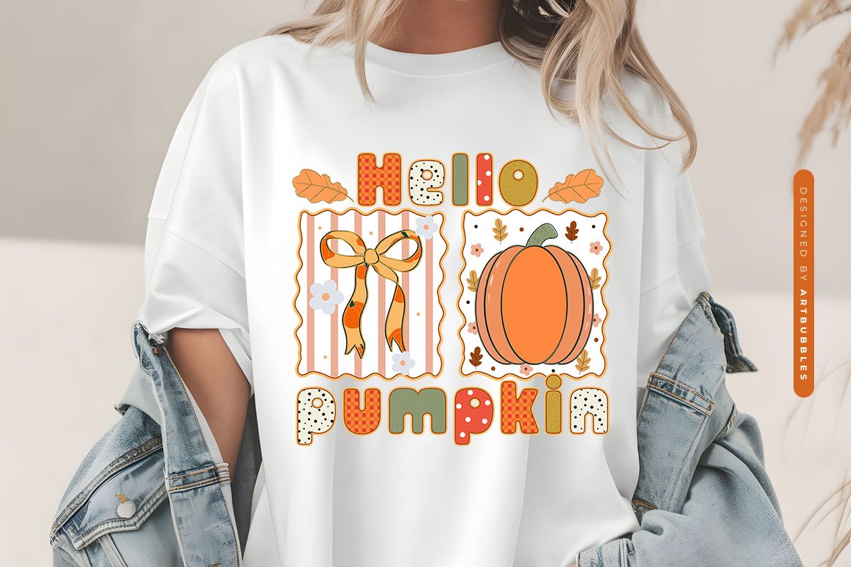 Hello Pumpkin - Preppy Fall PNG Sublimation Tshirt Mockup Image.jpg