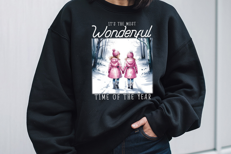 Wonderful Time of the Year - Winter PNG Sublimation Black Sweatshirt Mockup Image.jpg