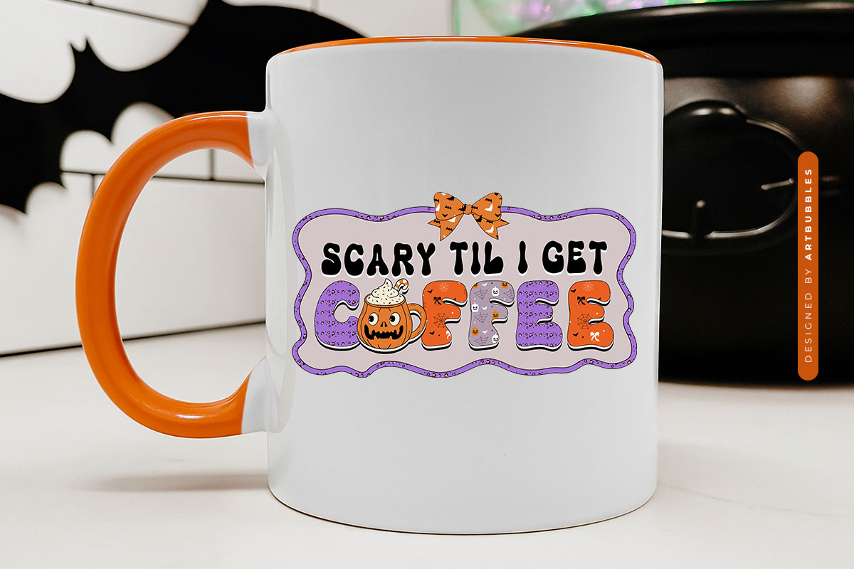 Scary Til I Get Coffee - Halloween Sublimation PNG Mug Mockup Image.jpg