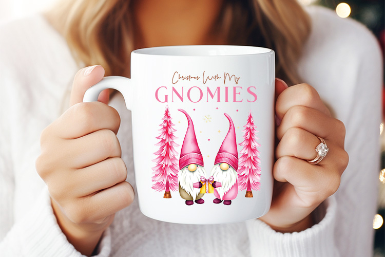 Pink Christmas with My Gnomies Sublimation PNG Mug Mockup Image.jpg