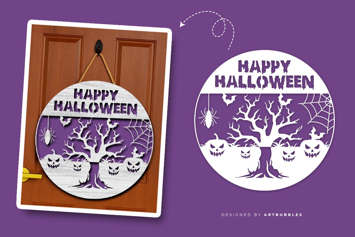 Happy Halloween Laser Cut Door Hanger SVG