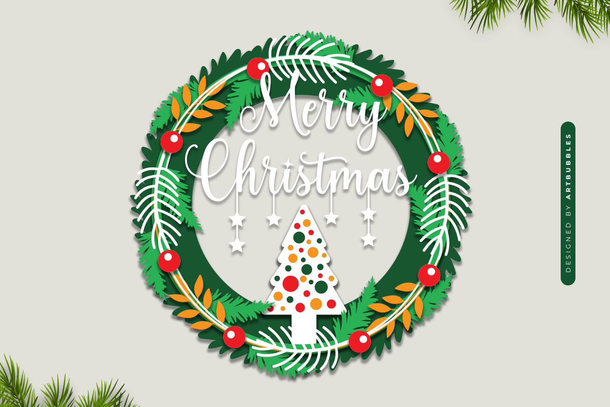 Merry Christmas Layered Wreath SVG Cut File Image 2.jpg