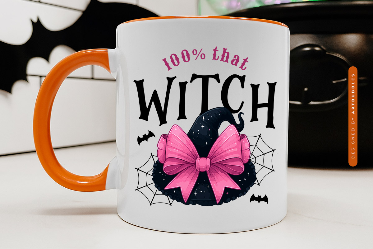 100% That Witch - Coquette Halloween Sublimation Mug Mockup Image.jpg