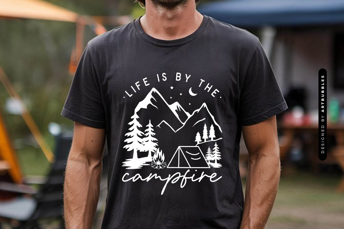 Life is by the Campfire - Camping SVG Saying Tshirt Mockup Image.jpg