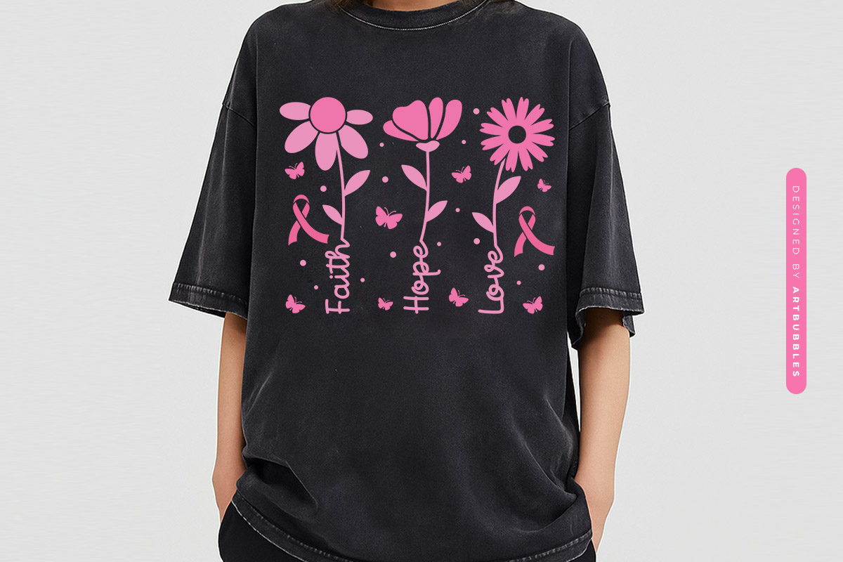 Faith Hope Love - Floral Breast Cancer SVG T-shirt Mockup Image.jpg