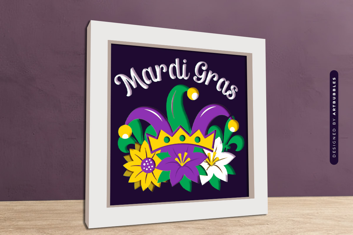 Floral Mardi Gras Shadow Box SVG Design
