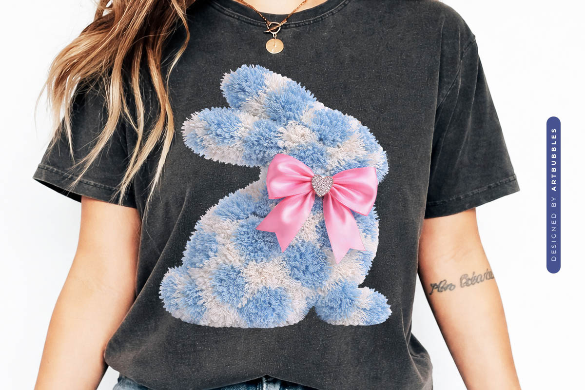 Latch Hook Yarn Coquette Easter Bunny PNG Shirt Mockup Image.jpg