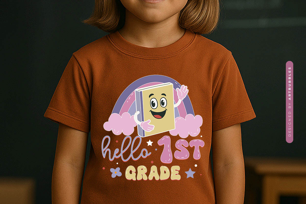 Hello 1st Grade - Retro Back to School PNG Sublimation T-shirt Mockup Image.jpg