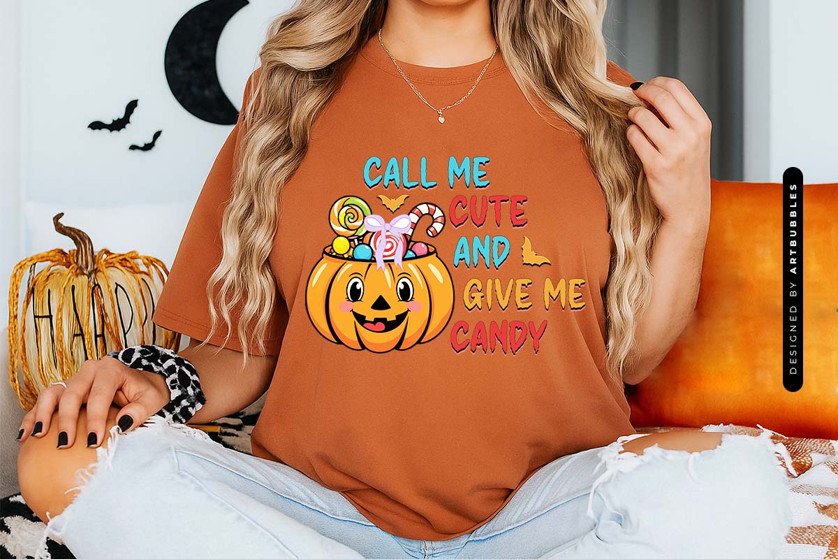 Call Me Cute and Give Me Candy - Halloween Coquette PNG Tshirt Mockup Image.jpg
