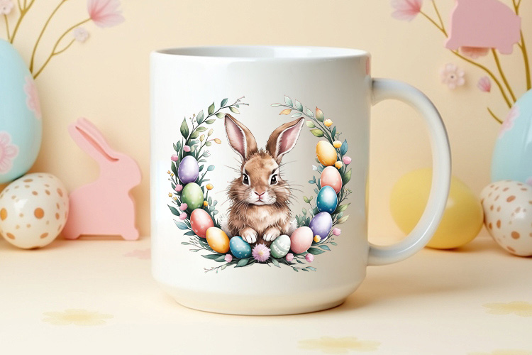 Easter Bunny Egg and Floral Wreath Clip Art Mug Mockup Image.jpg