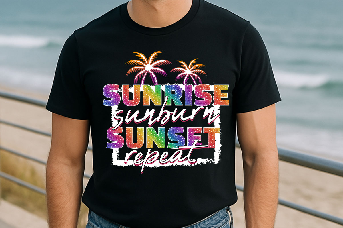 Sunrise Sunburn Sunset Repeat - Funny Summer Sublimation Tshirt Mockup Image.jpg