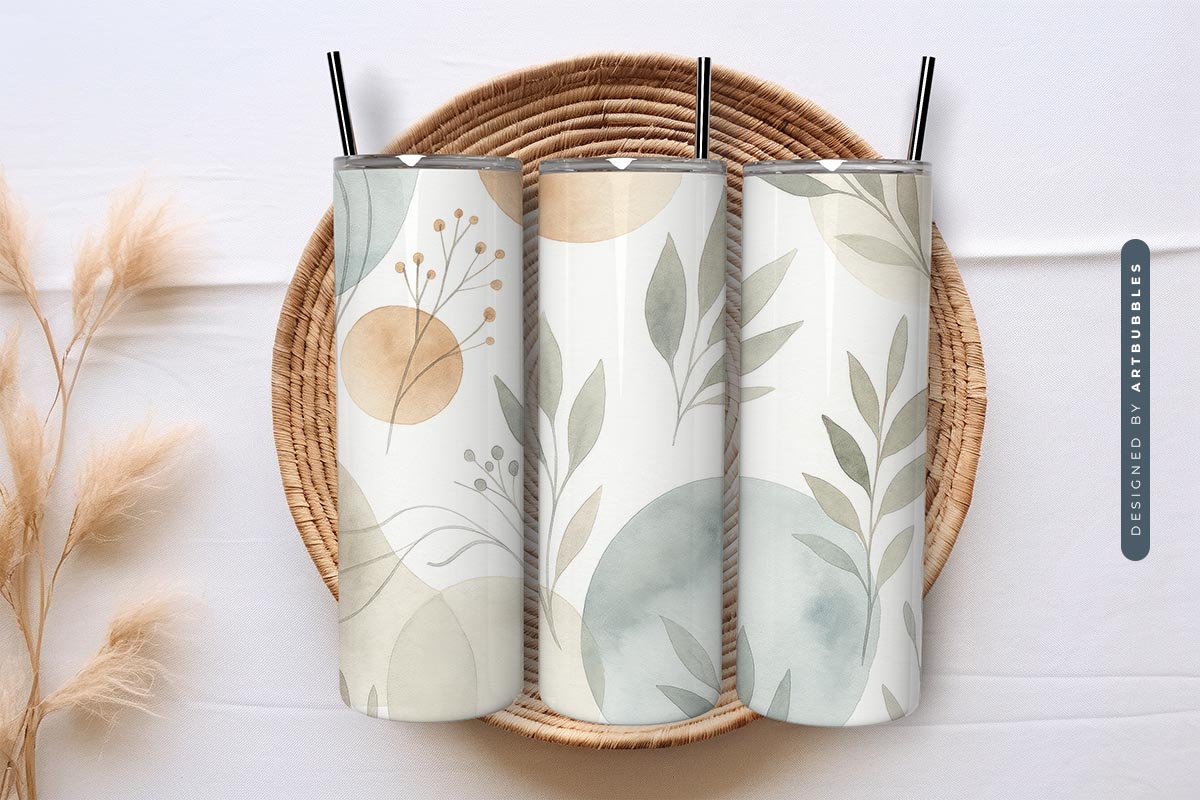 Abstract Boho Leaves Tumbler Wrap Sublimation Image.jpg