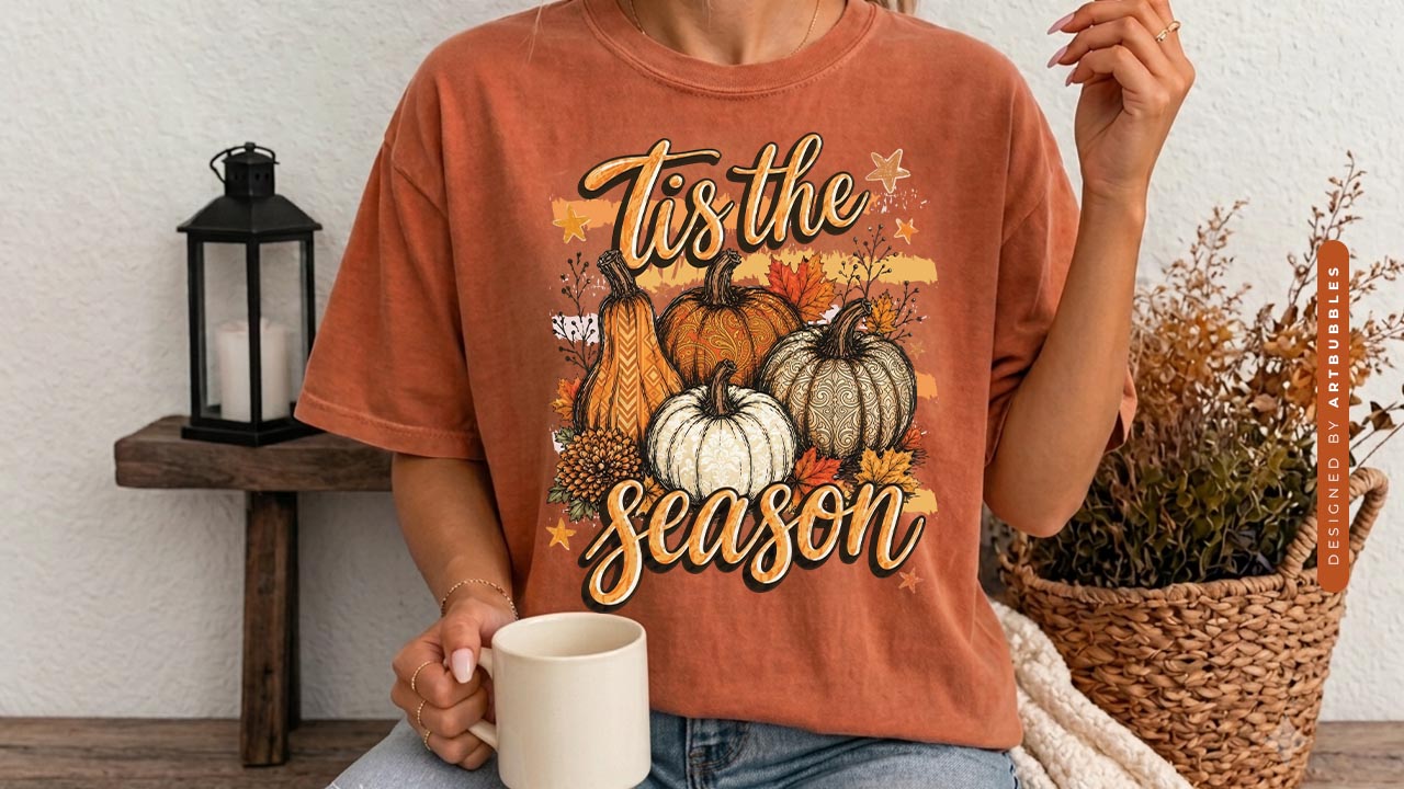 Tis the Season - Stripe Fall Pumpkin Sublimation PNG T-shirt Mockup image.jpg