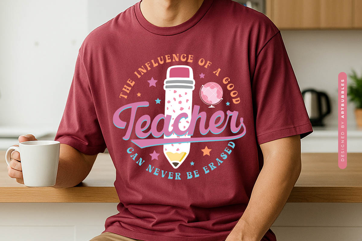 Retro Teacher PNG Sublimation Design T-shirt Mockup Image.jpg